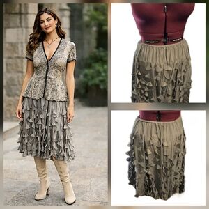 Garnet Hill 100% Silk Gray Silver Embellished Skirt or Strapless Top | Size 12